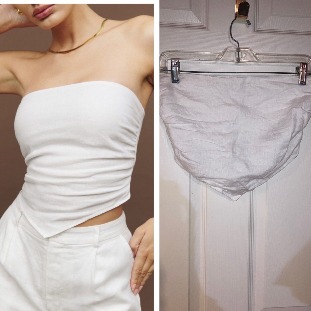 Reformation Dillon Linen Bandeau Strapless Crop Top White sz 0